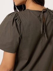 PixieGirl Petite Brown Poplin Volume Maxi Dress - Image 4 of 5