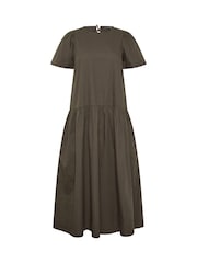 PixieGirl Petite Brown Poplin Volume Maxi Dress - Image 5 of 5