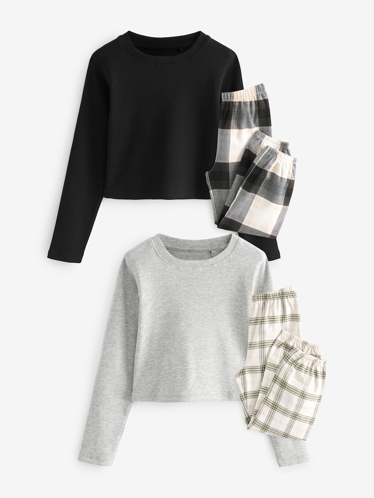 Black/Grey Woven Check Pyjamas 2 Pack (3-16yrs) - Image 4 of 10