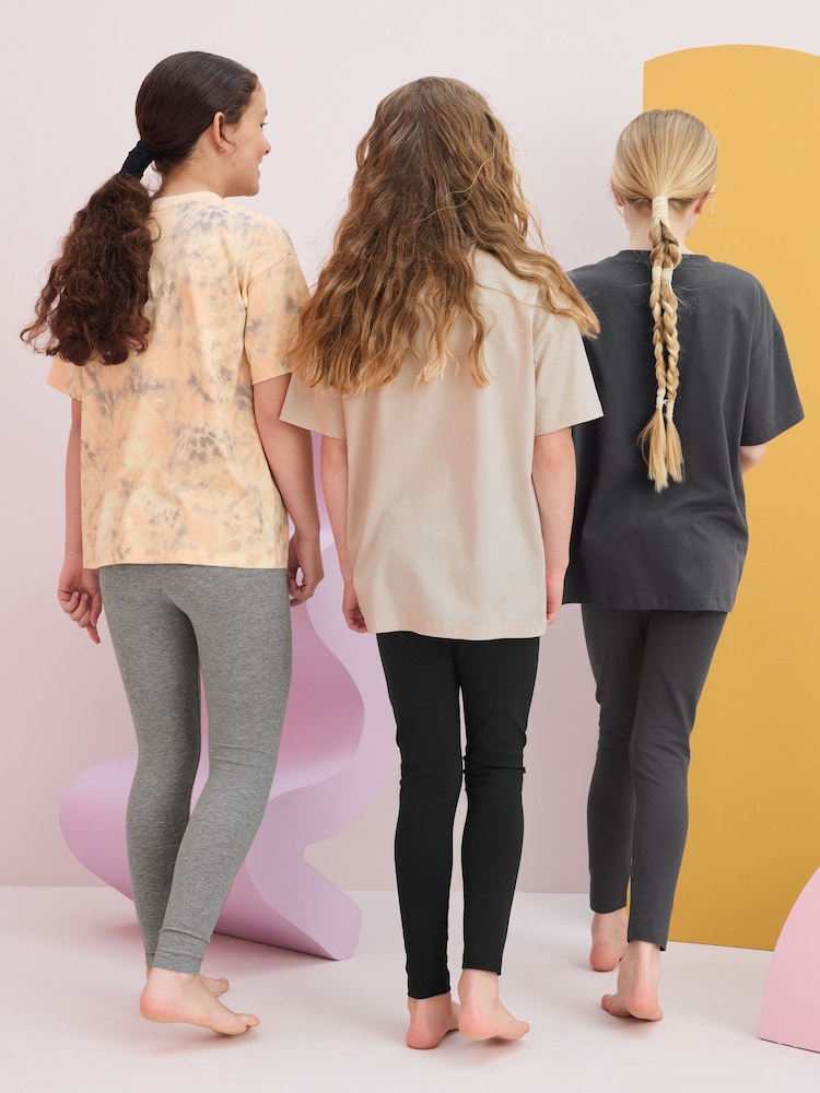 Black/Ecru 3 Pack 100% Cotton Legging Pyjamas (3-16yrs) - Image 2 of 11 Black/Ecru 3 Pack 100% Cotton Legging Pyjamas (3-16yrs) - Image 2 of 11