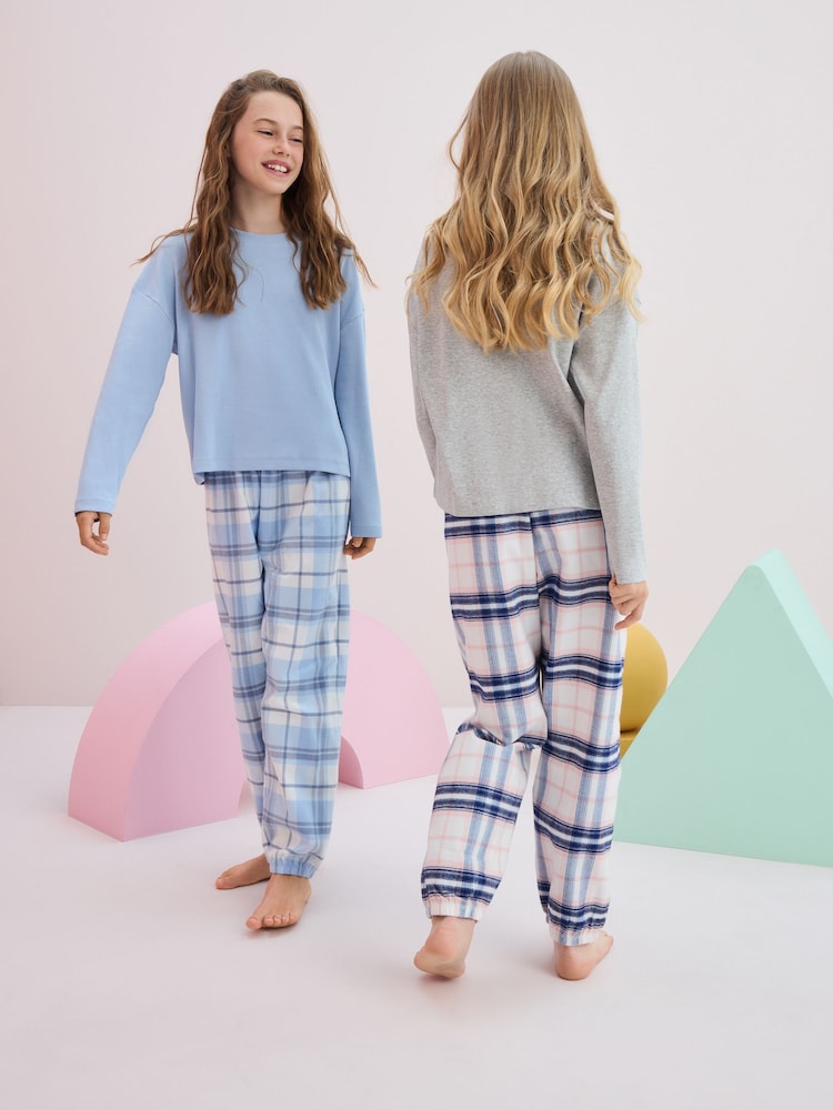 Bleu/Gris - Lot de 2 pyjamas à carreaux tissés (3-16 ans) - Image 2 de 3