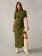 Ro&Zo Green Ribbed Button Detail Split Front Dress - Image 1 of 4
