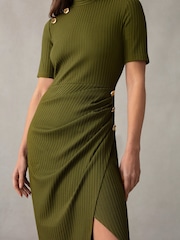 Ro&Zo Green Ribbed Button Detail Split Front Dress - Image 2 of 4