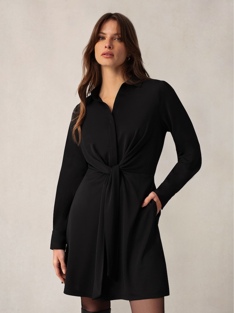 Ro&Zo Jersey Crepe Short Shirt Black Dress - Image 2 of 5