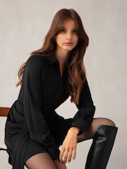 Ro&Zo Jersey Crepe Short Shirt Black Dress - Image 4 of 5