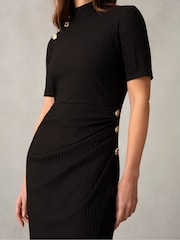 Ro&Zo Ribbed Button Detail Split Front Black Dress - Image 3 of 6