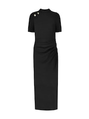 Ro&Zo Ribbed Button Detail Split Front Black Dress - Image 5 of 6