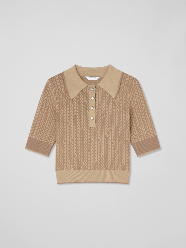 LK Bennett Camel Brown Chain Knit Rosey Top - Image 4 of 4 LK Bennett Camel Brown Chain Knit Rosey Top - Image 4 of 4