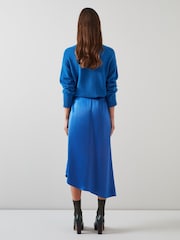 LK Bennett Blue Zoe Satin Waterfall Front Skirt - Image 2 of 3