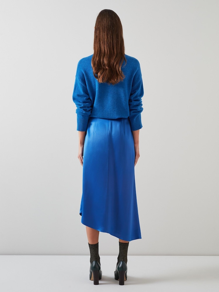 LK Bennett Blue Zoe Satin Waterfall Front Skirt - Image 2 of 3