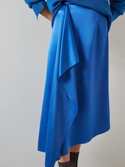 LK Bennett Blue Zoe Satin Waterfall Front Skirt - Image 3 of 3