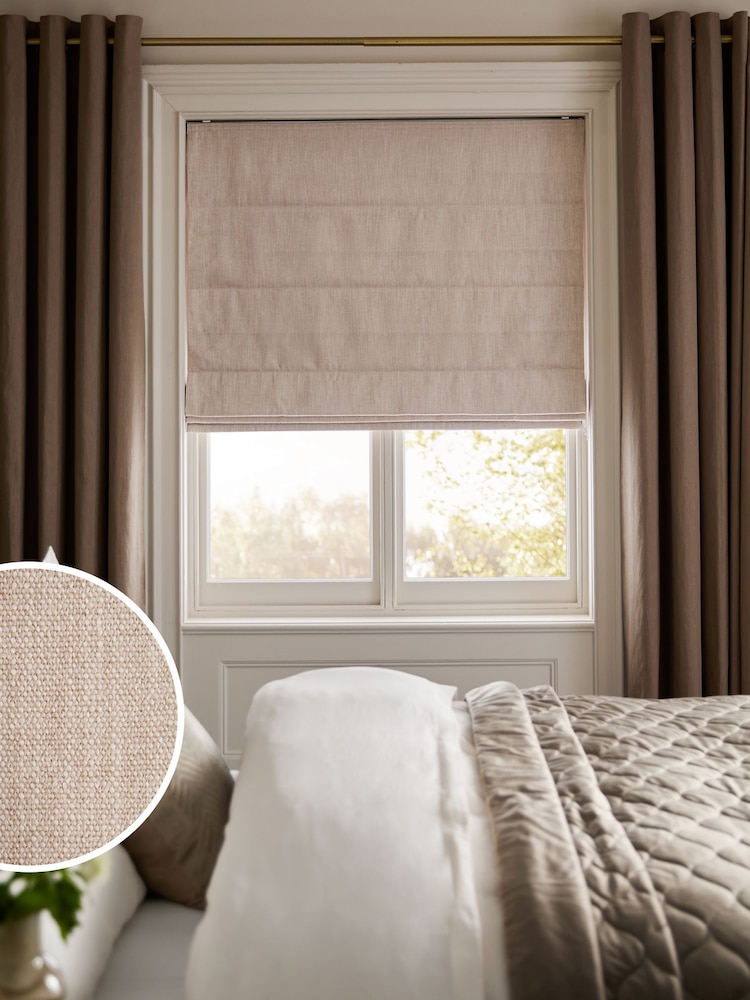 Natural Ready Made Matte Chenille Blackout Roman Blind - Image 1 of 8