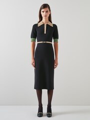 LK Bennett Black/Camel Brown Belted Rosey Knit Dress - Image 1 of 4
