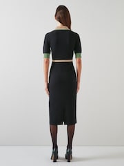 LK Bennett Black/Camel Brown Belted Rosey Knit Dress - Image 2 of 4