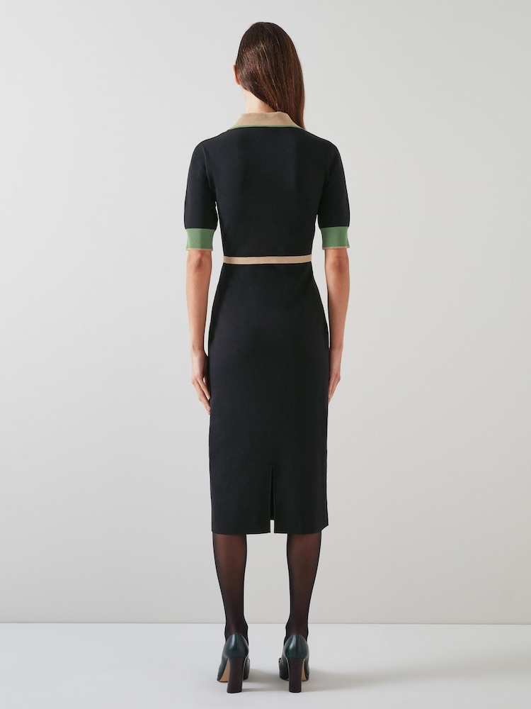 LK Bennett Black/Camel Brown Belted Rosey Knit Dress - Image 2 of 4