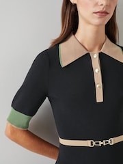 LK Bennett Black/Camel Brown Belted Rosey Knit Dress - Image 3 of 4