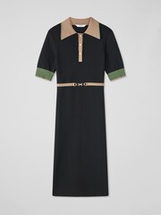 LK Bennett Black/Camel Brown Belted Rosey Knit Dress - Image 4 of 4