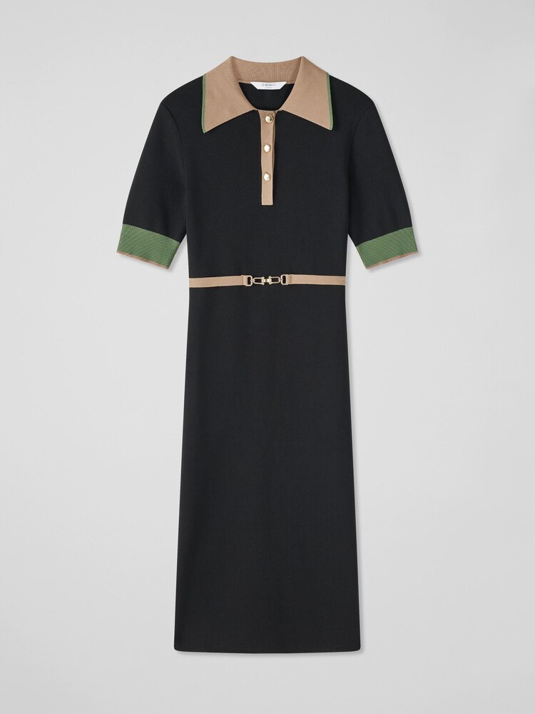 LK Bennett Black/Camel Brown Belted Rosey Knit Dress - Image 4 of 4