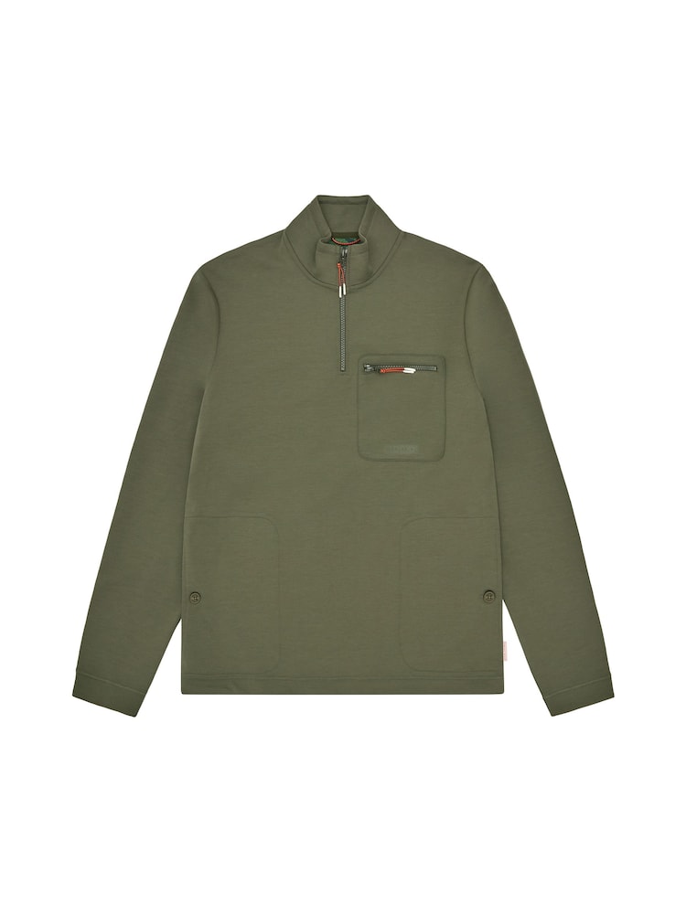 Зеленый - Sealskinz Bunwell Water Repellent Quarter Zip Funnel Neck Sweatshirt - Изображение 6 из 6