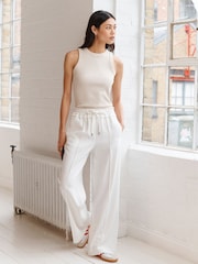 White Textured Elasticated Wide Leg Trousers - Image 1 of 7
