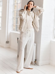 White Textured Elasticated Wide Leg Trousers - Image 2 of 7