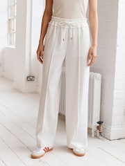White Textured Elasticated Wide Leg Trousers - Image 3 of 7