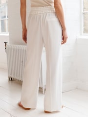 White Textured Elasticated Wide Leg Trousers - Image 4 of 7