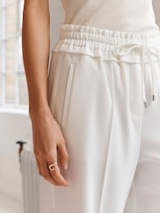White Textured Elasticated Wide Leg Trousers - Image 5 of 7