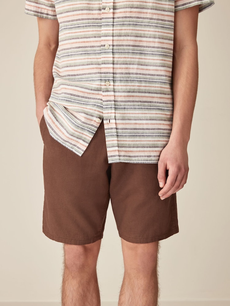 Brown Linen Viscose Shorts - Image 1 of 10