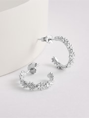 Sterling Silver Floral Hoops Earrings - Image 4 of 4