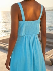 Roman Blue Fold Over Linen Mix Dress - Image 4 of 4
