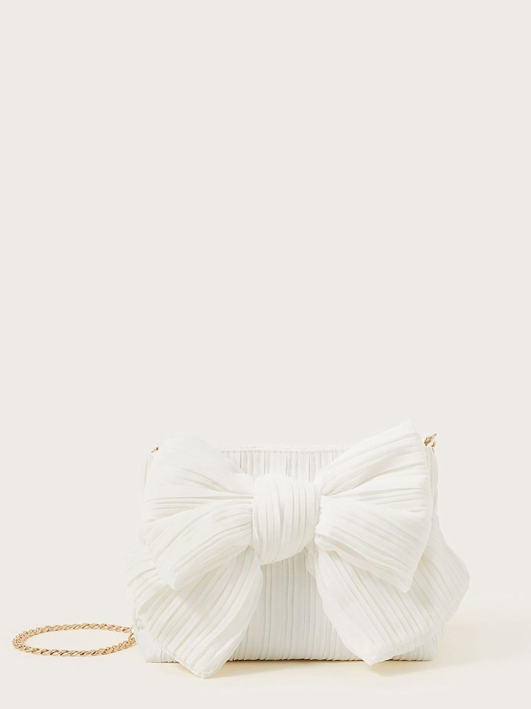 Monsoon White Pleated Bow Bag - Image 1 of 3