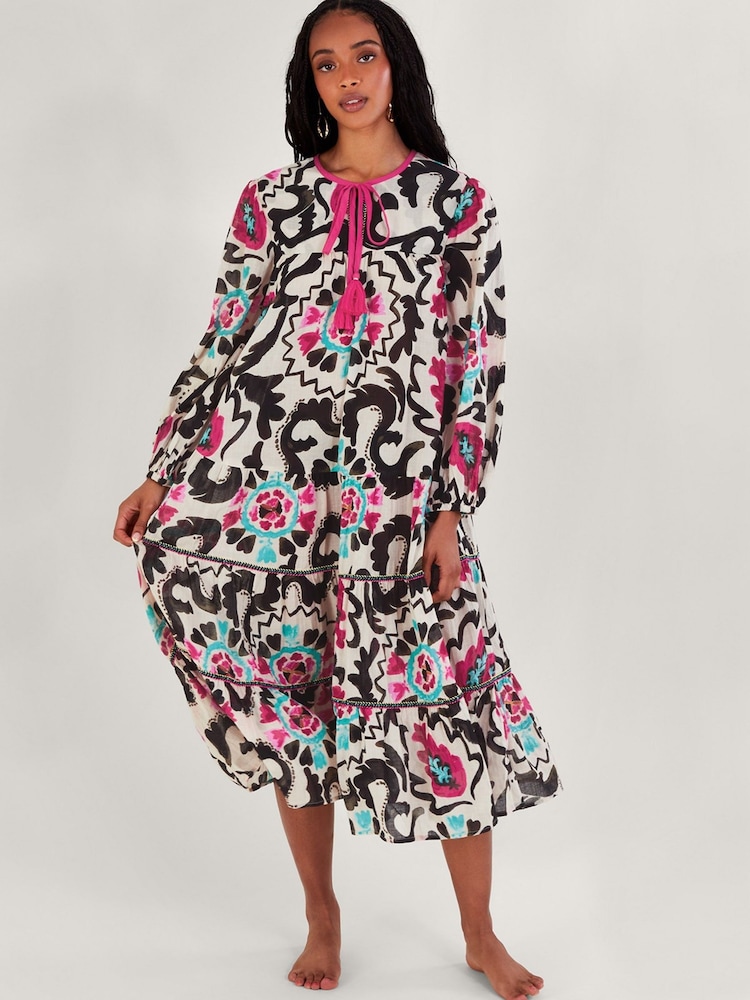Monsoon Black Print Avelle Kaftan - Image 1 of 5