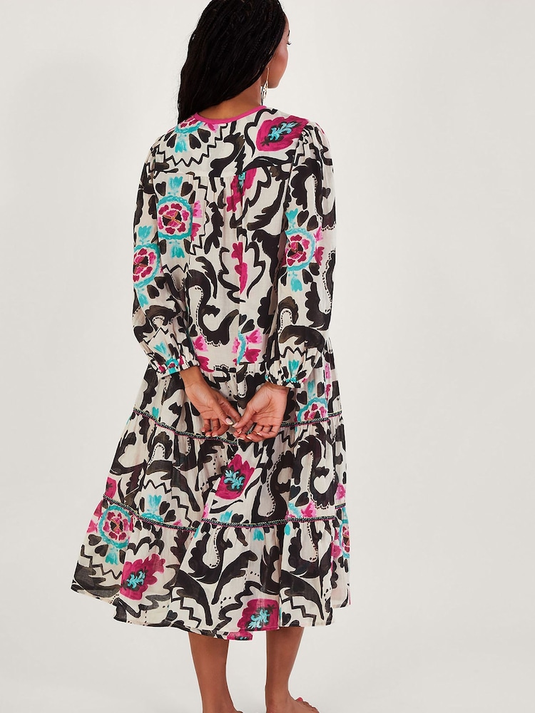 Monsoon Black Print Avelle Kaftan - Image 2 of 5