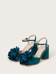 Monsoon Blue Petal Corsage Satin Heel Sandals - Image 1 of 3
