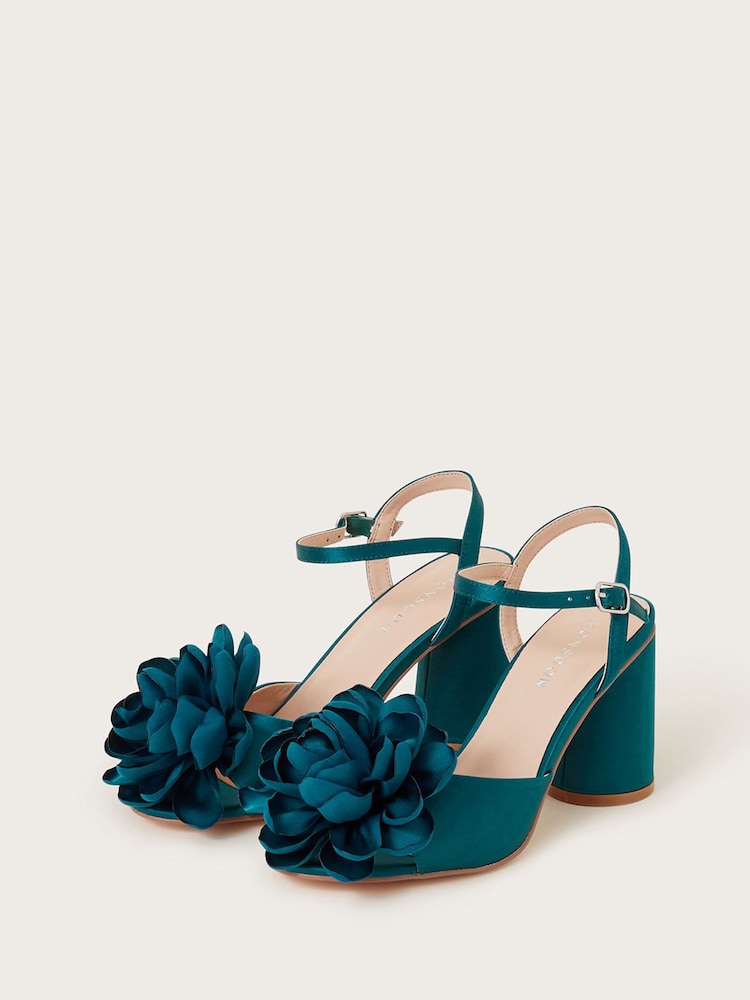 Monsoon Blue Petal Corsage Satin Heel Sandals - Image 1 of 3