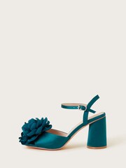 Monsoon Blue Petal Corsage Satin Heel Sandals - Image 2 of 3