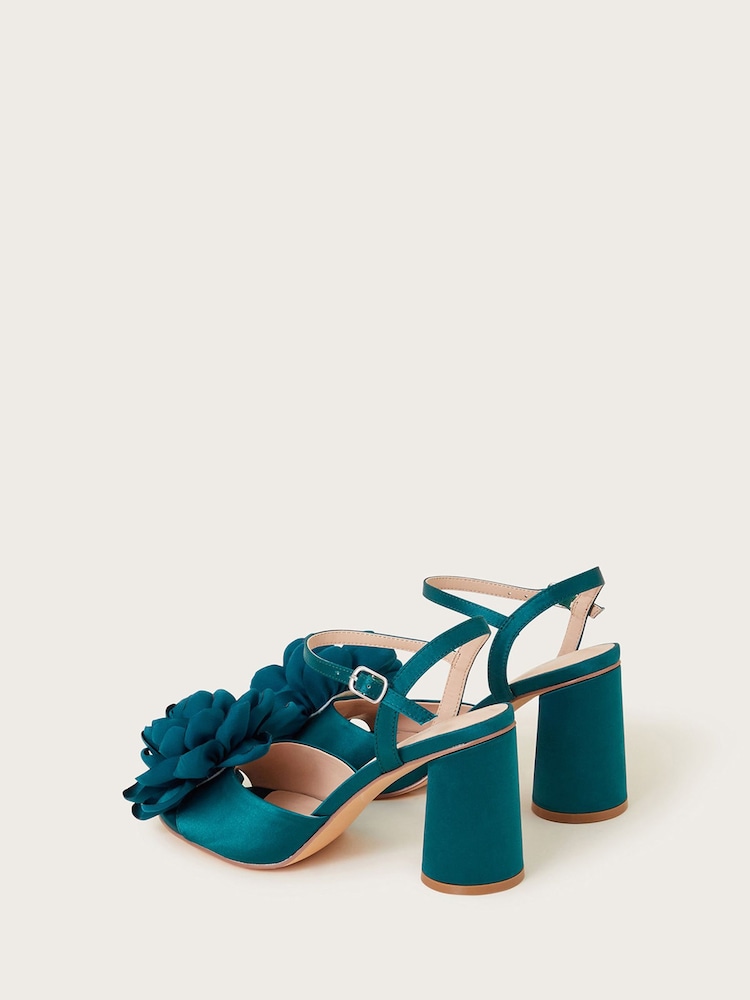 Monsoon Blue Petal Corsage Satin Heel Sandals - Image 3 of 3