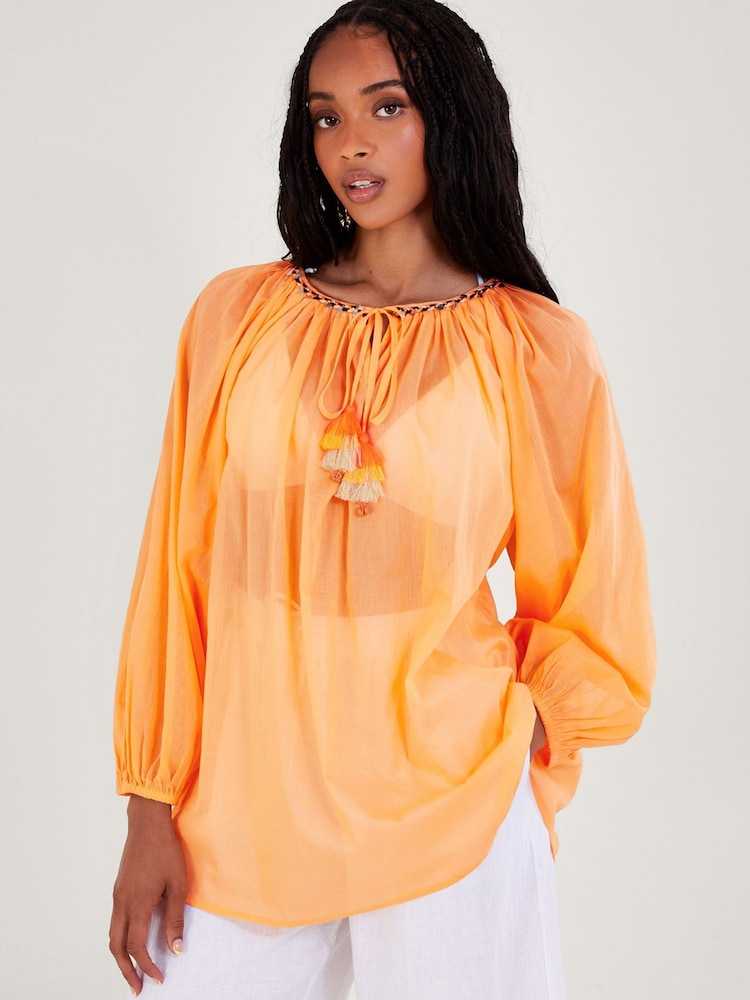 Monsoon Orange Amy Tie Neck Top - Image 1 of 5 Monsoon Orange Amy Tie Neck Top - Image 1 of 5