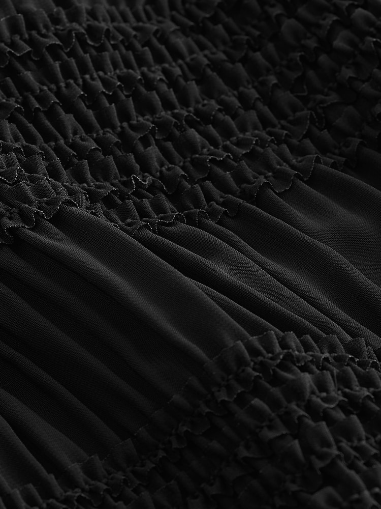 Black Short Sleeve Smock Tie Back Top - Image 7 of 7