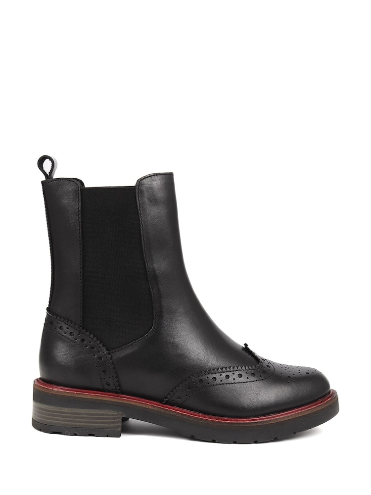 Jones Bootmaker Black Brogue Detail Leather Chelsea Boots - Image 2 of 5