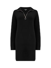 Pour Moi Black Frankie Quarter Zip Chunky Knit Jumper Dress - Image 3 of 3