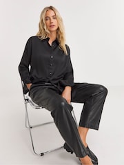 Simply Be Black Relaxed Fit Satin Shirt - Image 3 of 4