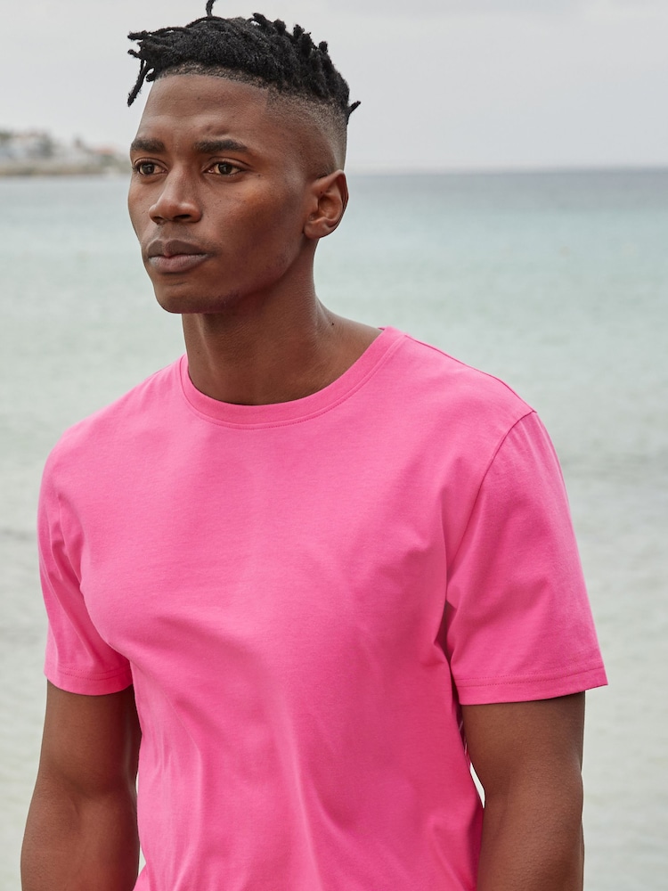 Pink Bright Regular Fit Essential Crew Neck 100% Cotton T-Shirt - Image 1 of 8