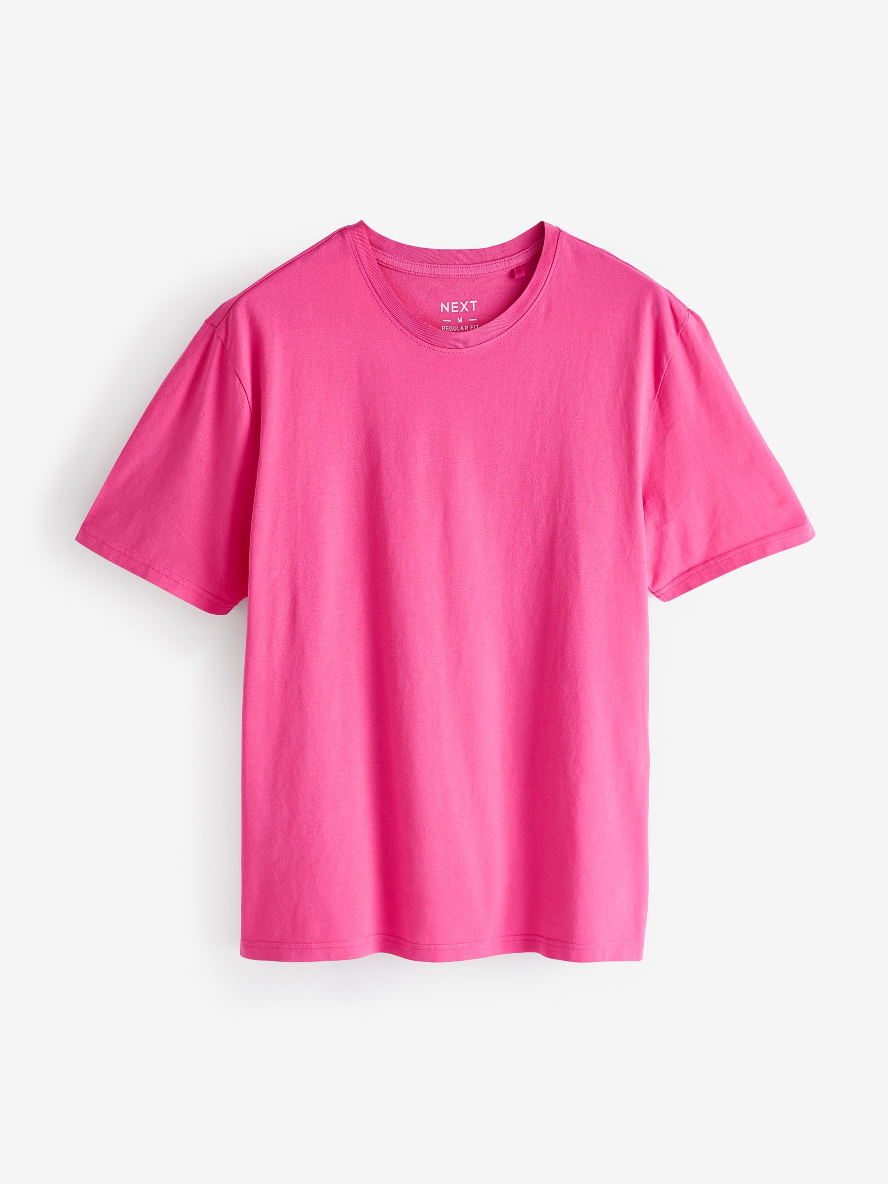 Buy Pink Bright Regular Fit Essential Crew Neck 100% Cotton