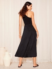 Friends Like These Black Soft Crinkle Satin Midi Skirt - Image 4 of 4