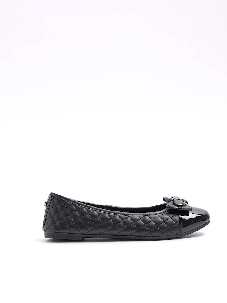 River Island Black Bow Quilted Ballet Pumps - Image 1 of 4