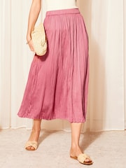 Friends Like These Rose Pink Soft Crinkle Satin Midi Skirt - Image 1 of 4