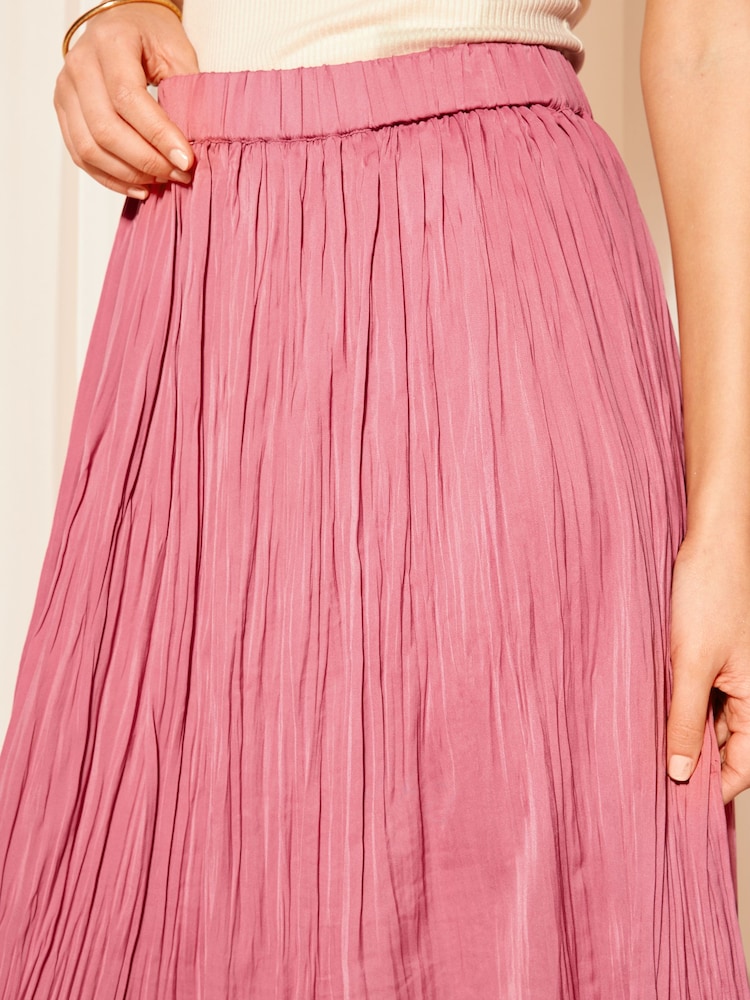 Friends Like These Rose Pink Soft Crinkle Satin Midi Skirt - Image 2 of 4 Friends Like These Rose Pink Soft Crinkle Satin Midi Skirt - Image 2 of 4