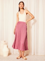 Friends Like These Rose Pink Soft Crinkle Satin Midi Skirt - Image 3 of 4